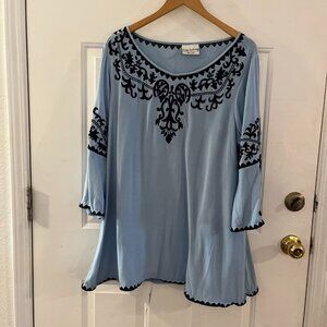 HolyClothing Woman's Blue Embroider Festival Gypsie Reissuance Tunic Sz XL/1XL